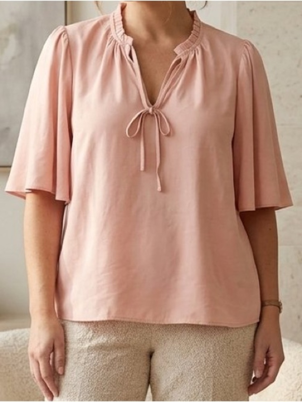 Vince Camuto Dusty Rose Matte Satin Tie Neck Blouse